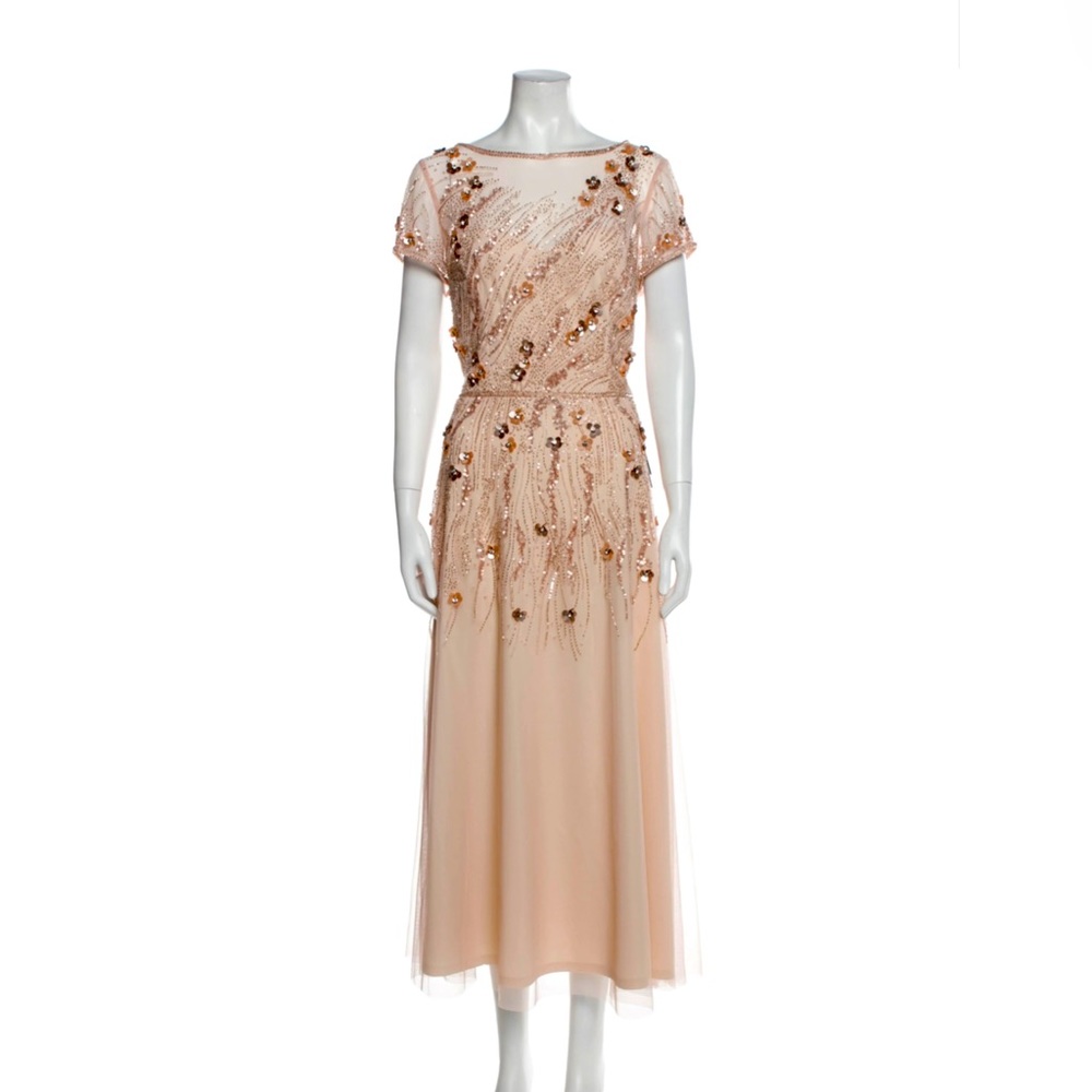 Theia Bateau Neckline Beaded Dress